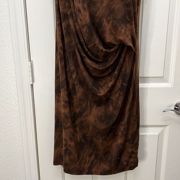 Michael Kors Sheath Dress Animal Print Large Slim Ruched Scoop Neck Sleeveless - Picture 6 of 8